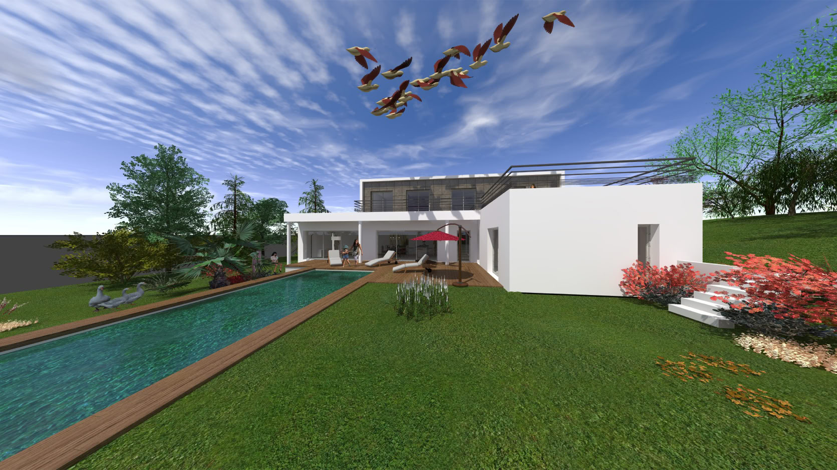 Maison contemporaine en volumes blancs, Bouliac (33270) — vue 4