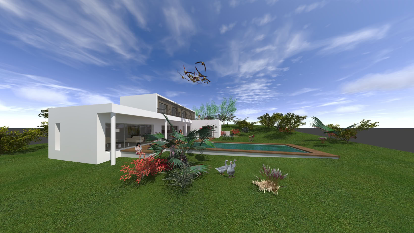 Maison contemporaine en volumes blancs, Bouliac (33270) — vue 3